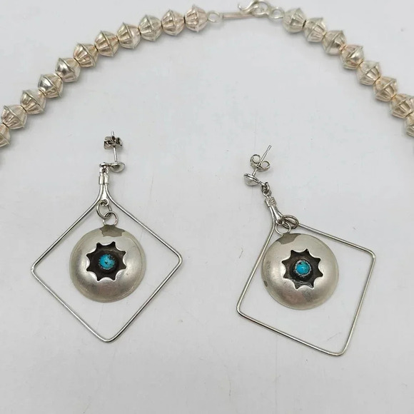 Southwestern Silver Snake Eyes Turquoise Squash Necklace Earrings Cuff Bracelet - Picture 8 of 16